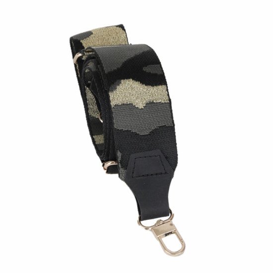 Camo Patterned with Black Leather Adjustable Bag Strap