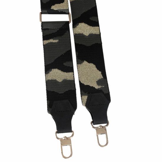 Camo Patterned with Black Leather Adjustable Bag Strap