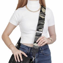 Camo Patterned with Black Leather Adjustable Bag Strap