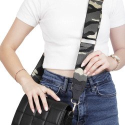 Camo Patterned with Black Leather Adjustable Bag Strap
