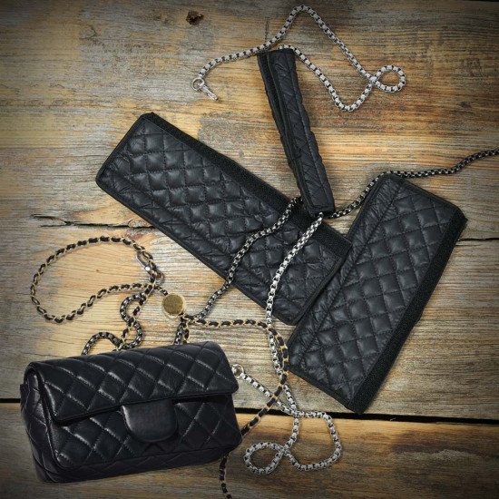 Chain Protection Wrap in Black Quilted Fabric For Flap Handbags 