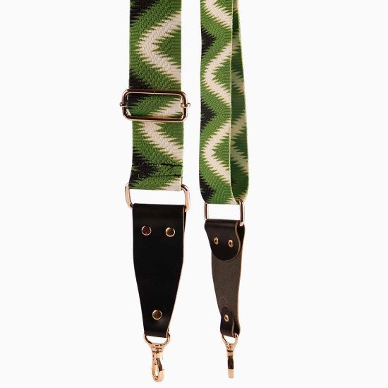 Replacement Guitar Style Handbag Strap In Chevron Green Pattern and Black Leather
