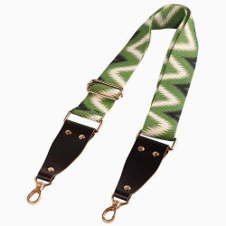Replacement Guitar Style Handbag Strap In Chevron Green Pattern and Black Leather