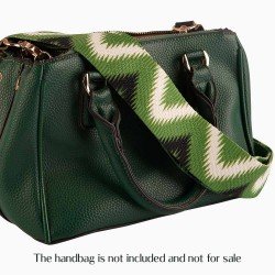 Replacement Guitar Style Handbag Strap In Chevron Green Pattern and Black Leather