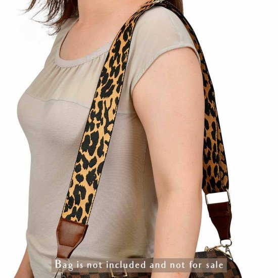 Replacement Guitar Style Strap In Leopard Pattern and Brown Leather Accent For Bags And Purses