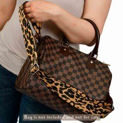 Replacement Guitar Style Strap In Leopard Pattern and Brown Leather Accent For Bags And Purses