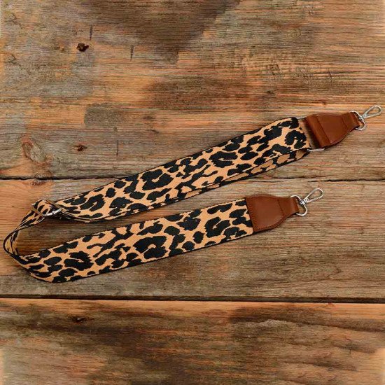 Replacement Guitar Style Strap In Leopard Pattern and Brown Leather Accent For Bags And Purses