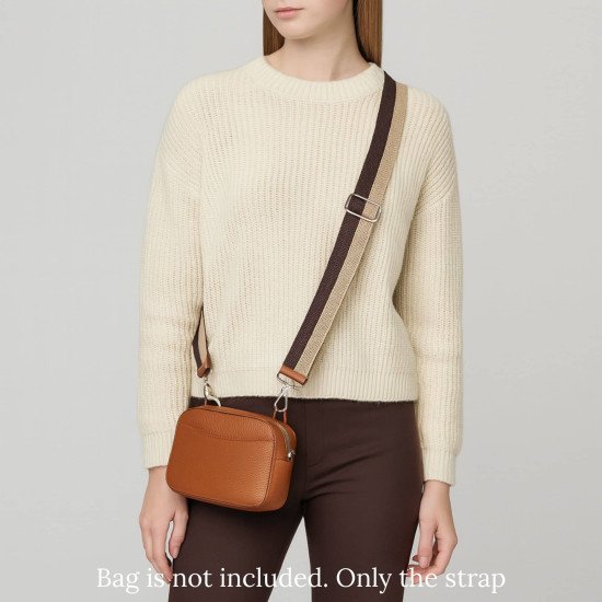 Beige & Black Striped Guitar-Style Bag Strap