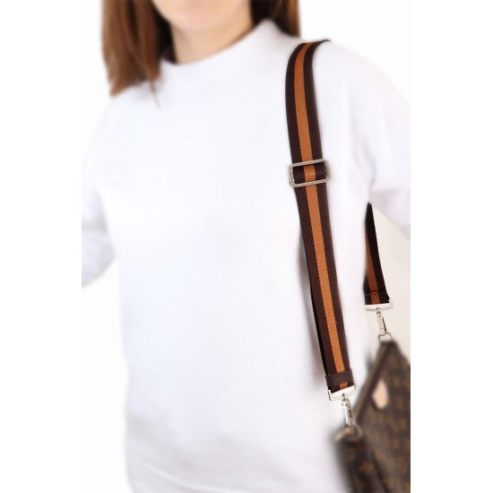 Striped Dark Brown & Tan Brown Adjustable Crossbody and Shoulder Bag and  Purse Strap with Silver Clips (1.5 wide)