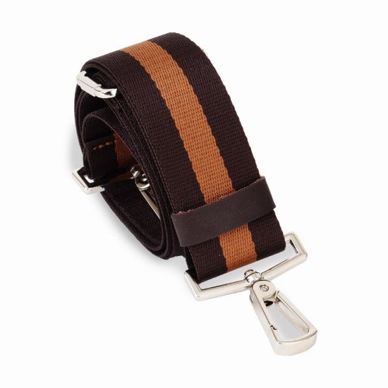 Striped Dark Brown & Tan Brown Adjustable Crossbody and Shoulder Bag and  Purse Strap with Silver Clips (1.5 wide)