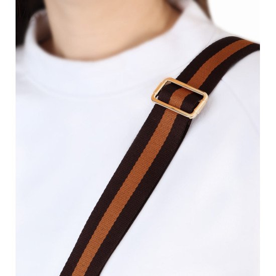 Striped Dark Brown & Tan Brown Adjustable Crossbody and Shoulder Bag and Purse Strap with Leather End (1.5" wide)