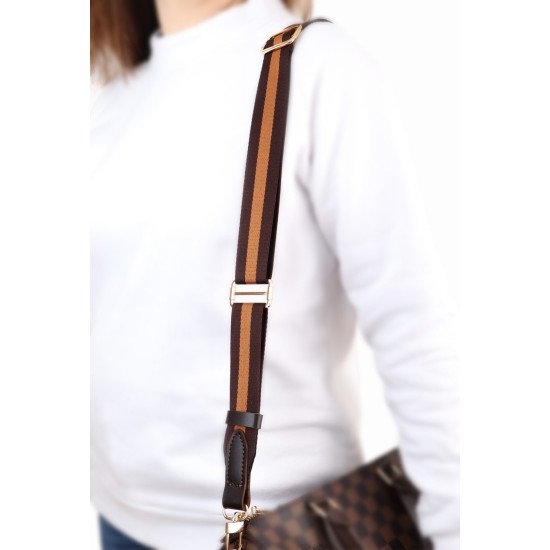 Striped Dark Brown & Tan Brown Adjustable Crossbody and Shoulder Bag and Purse Strap with Leather End (1.5" wide)