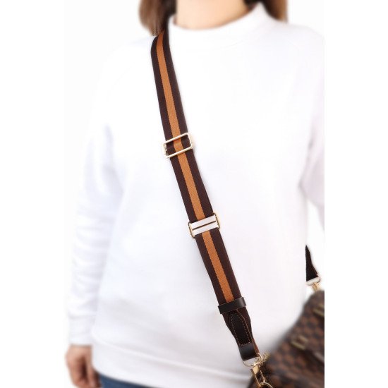 Striped Dark Brown & Tan Brown Adjustable Crossbody and Shoulder Bag and Purse Strap with Leather End (1.5" wide)