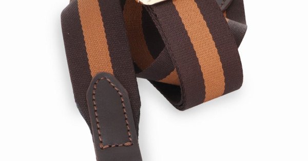 Replacement stripped slim handbag strap in dark brown and tan