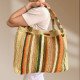 Paper Yarn Handcrafted Large Tote Bag with Striped Design