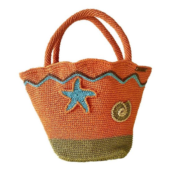 Paper Yarn Trapezoid Beach Bag in Orange and Khaki