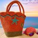 Paper Yarn Trapezoid Beach Bag in Orange and Khaki