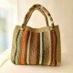 Paper Yarn Handcrafted Large Tote Bag with Striped Design