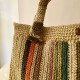 Paper Yarn Handcrafted Large Tote Bag with Striped Design