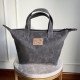 Zipper Waxed Canvas Tote Bag Small Size in Charcoal Color