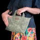 Zipper Waxed Canvas Tote Bag Small Size in Distressed Green