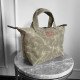 Zipper Waxed Canvas Tote Bag Small Size in Distressed Green