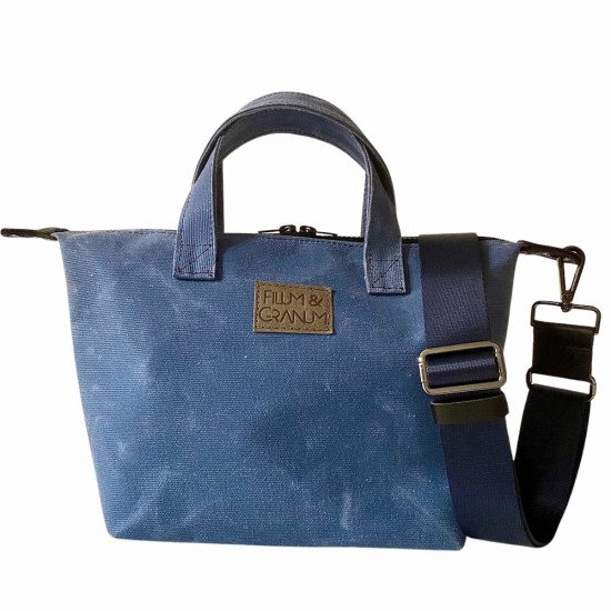 Zipper Waxed Canvas Tote Bag Small Size in Royal Blue