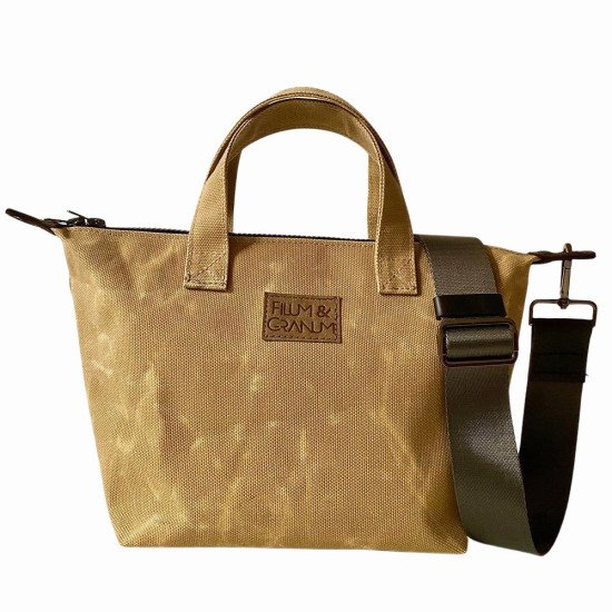 Zipper Waxed Canvas Tote Bag Small Size in Beige