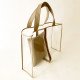 Clear Beach Tote Bag with Leather Zipper Clutch in Taupe and Woven Strip Detailing