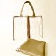 Clear Beach Tote Bag with Leather Zipper Clutch in Taupe and Woven Strip Detailing