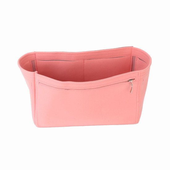 Suedette Double-Zip Style Leather Handbag Organizer in Blush Pink - Size: 30 / 18 / 14 cm