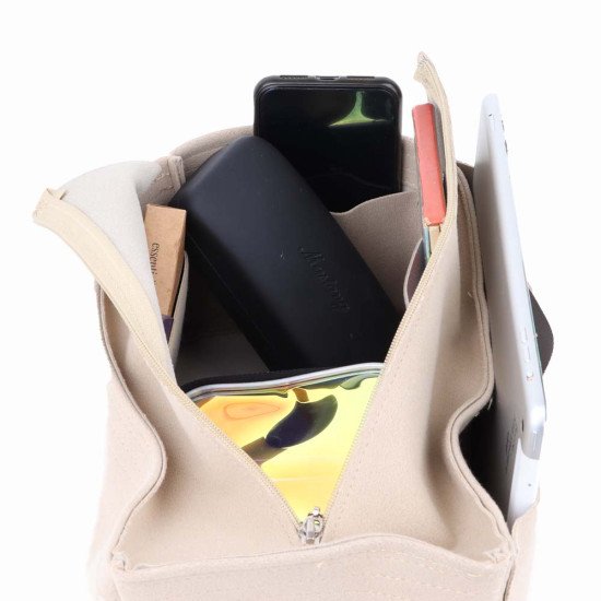 Suedette Handbag Organizer with V-zip Style in Beige - Size: 31 / 13 / 16 cm