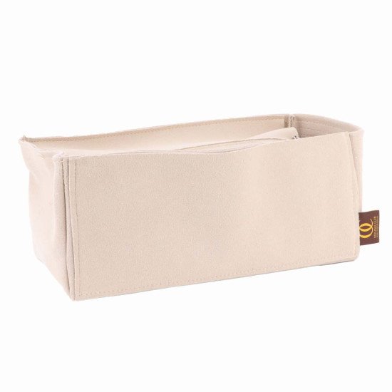 Suedette Handbag Organizer with V-zip Style in Beige - Size: 31 / 13 / 16 cm