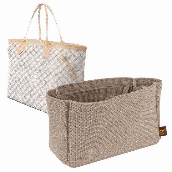 LV Neverfull Cotton Canvas Bag and Purse Organizer in Beige