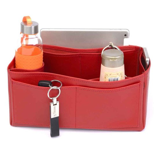 Tessie Tote Vegan Leather Handbag Organizer in Cherry Red Color Tessie Tote Vegan Leather Handbag Organizer in Cherry Red Color