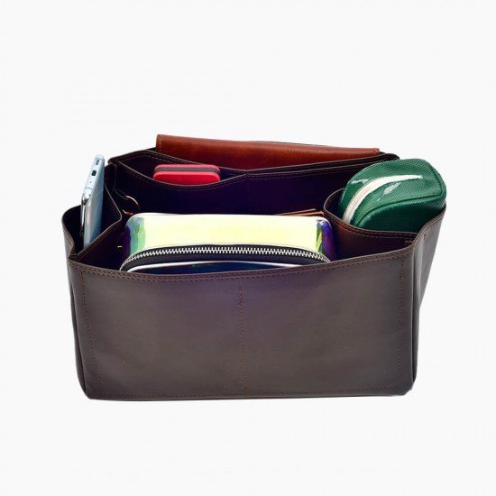 Birkin 35 Vegan Leather Handbag Organizer in Bitter Brown Color