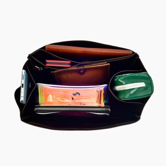 Birkin 35 Vegan Leather Handbag Organizer in Bitter Brown Color