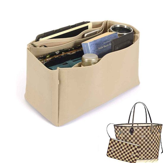  Vegan Leather Tote Bag Organizer Insert with Laptop Compartment, Bag Organizer for Tote with Many Pockets to Keep Everything in Place