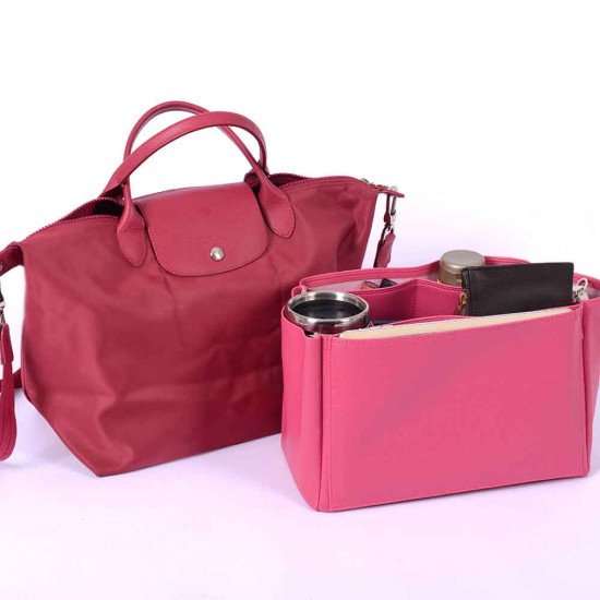 Le Pliage Large and Neo Large Vegan Leather Handbag Organizer in Fuchsia Color Le Pliage Large and Neo Large Vegan Leather Handbag Organizer in Fuchsia Color