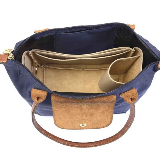 Le Pliage Small Handbag and Cuir Small Vegan Leather Handbag Organizer in Dark Beige Color Le Pliage Small Handbag and Cuir Small Vegan Leather Handbag Organizer in Dark Beige Color