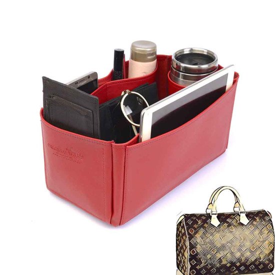 Speedy 35 Vegan Leather Handbag Organizer in Cherry Red Color