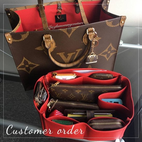 OntheGo MM Vegan Leather Handbag Organizer in Cherry Red Color OntheGo MM Vegan Leather Handbag Organizer in Cherry Red Color