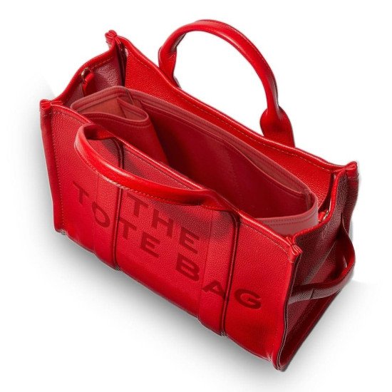 MJ Small Tote Bag Vegan Leather Handbag Organizer in Cherry Red Color MJ Small Tote Bag Vegan Leather Handbag Organizer in Cherry Red Color