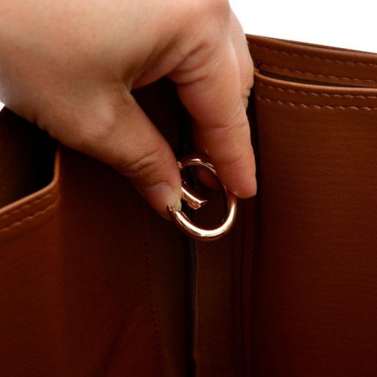 MJ Small Tote Bag Vegan Leather Handbag Organizer in Brown Color MJ Small Tote Bag Vegan Leather Handbag Organizer in Brown Color