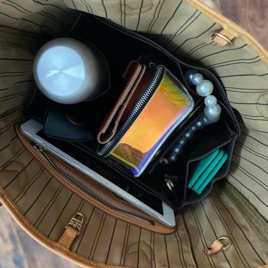 Neverfull MM Vegan Leather Handbag Organizer in Bitter Brown Color