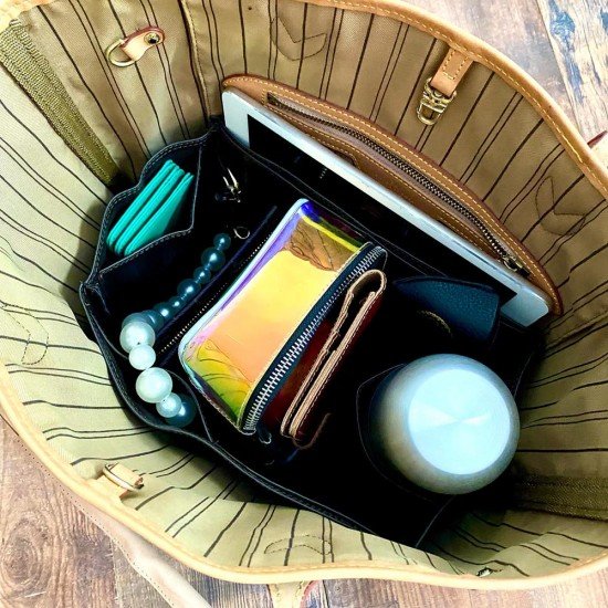 Neverfull MM Vegan Leather Handbag Organizer in Bitter Brown Color