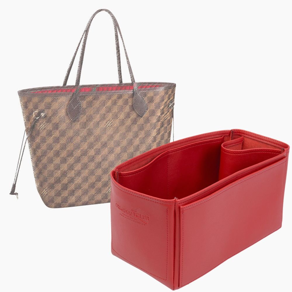 Neverfull MM Vegan Leather Handbag Organizer in Cherry Red Color
