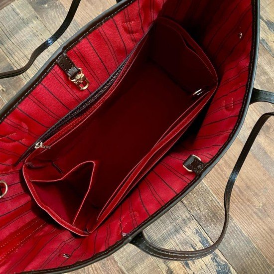 Neverfull MM Vegan Leather Handbag Organizer in Cherry Red Color