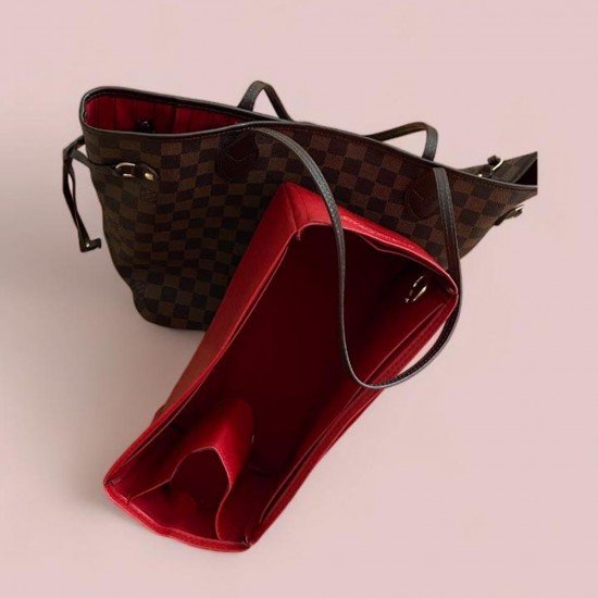 Neverfull MM Vegan Leather Handbag Organizer in Cherry Red Color