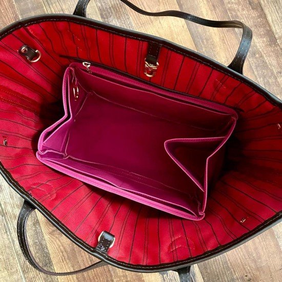 Neverfull MM Vegan Leather Handbag Organizer in Fuchsia Color